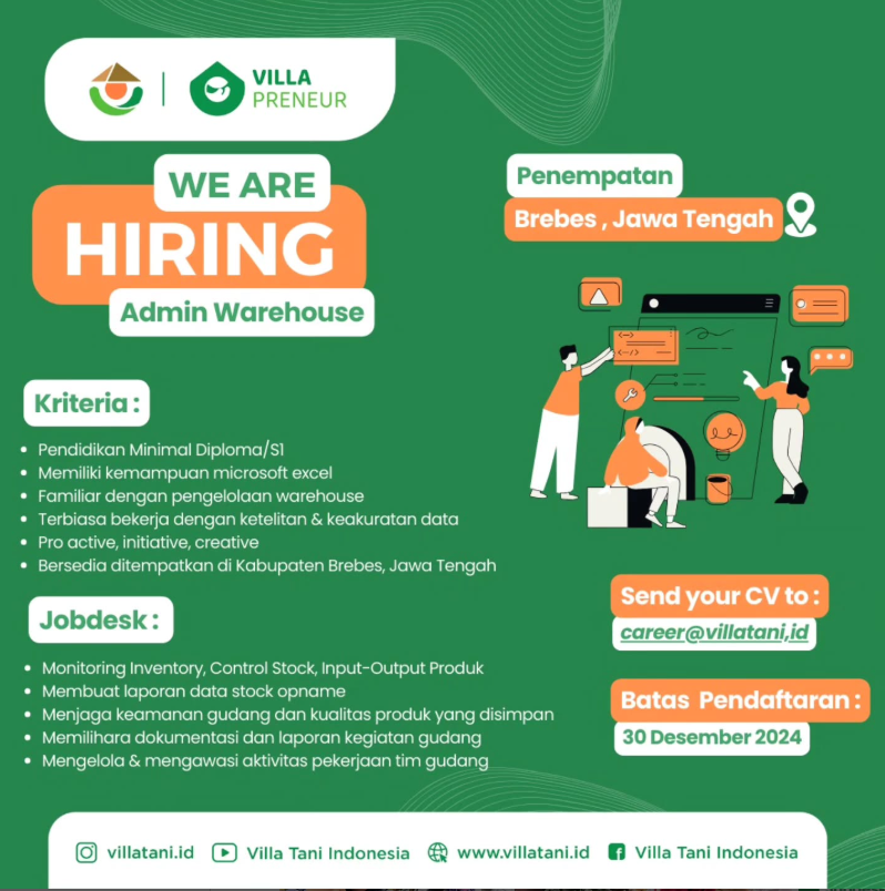 We are hiring! Admin Warehouse! Jawa Tengah